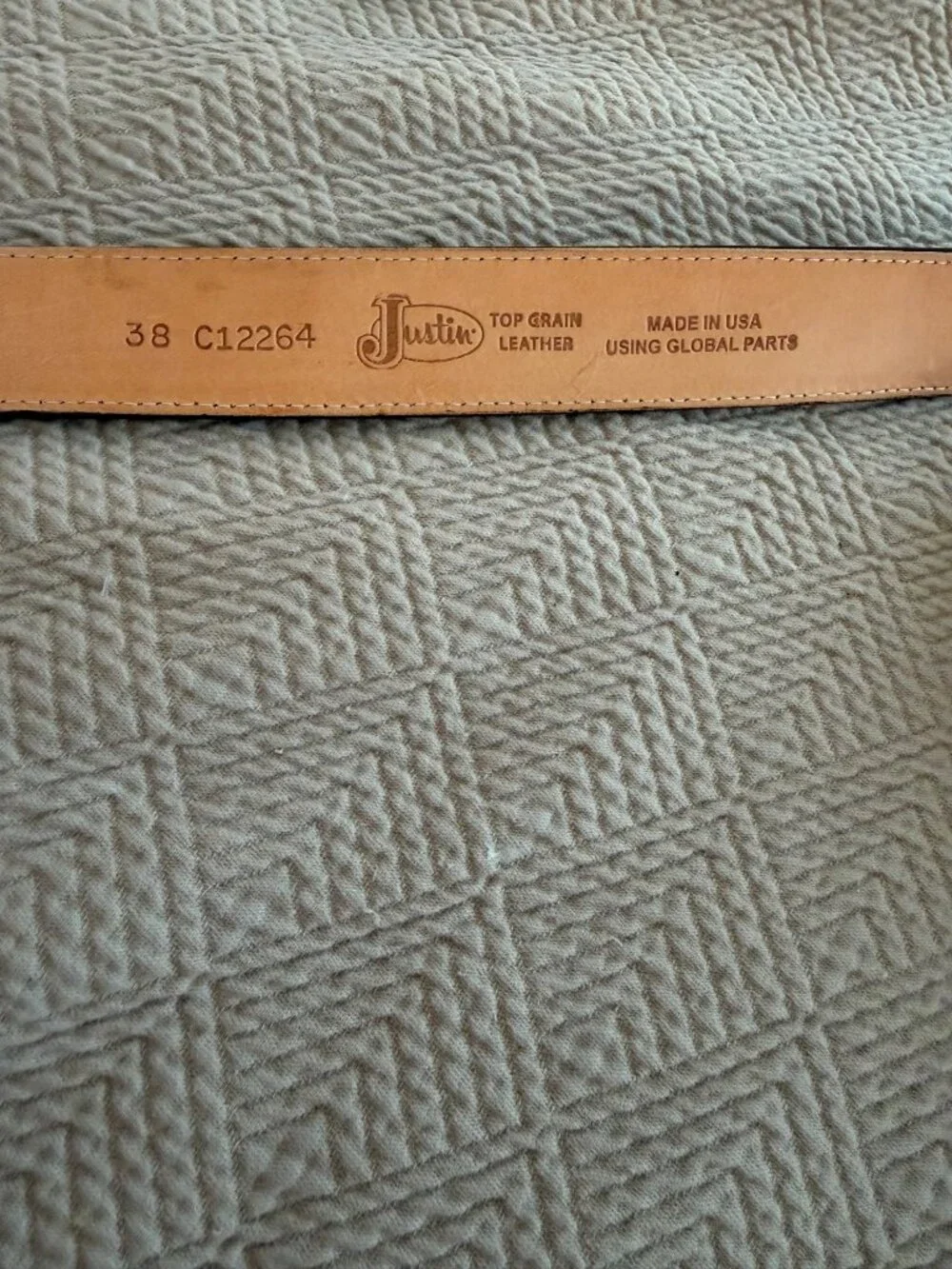 Justin Mens Bronco Weave Leather Western Style Belt Size 38 Tan Brown Casual USA